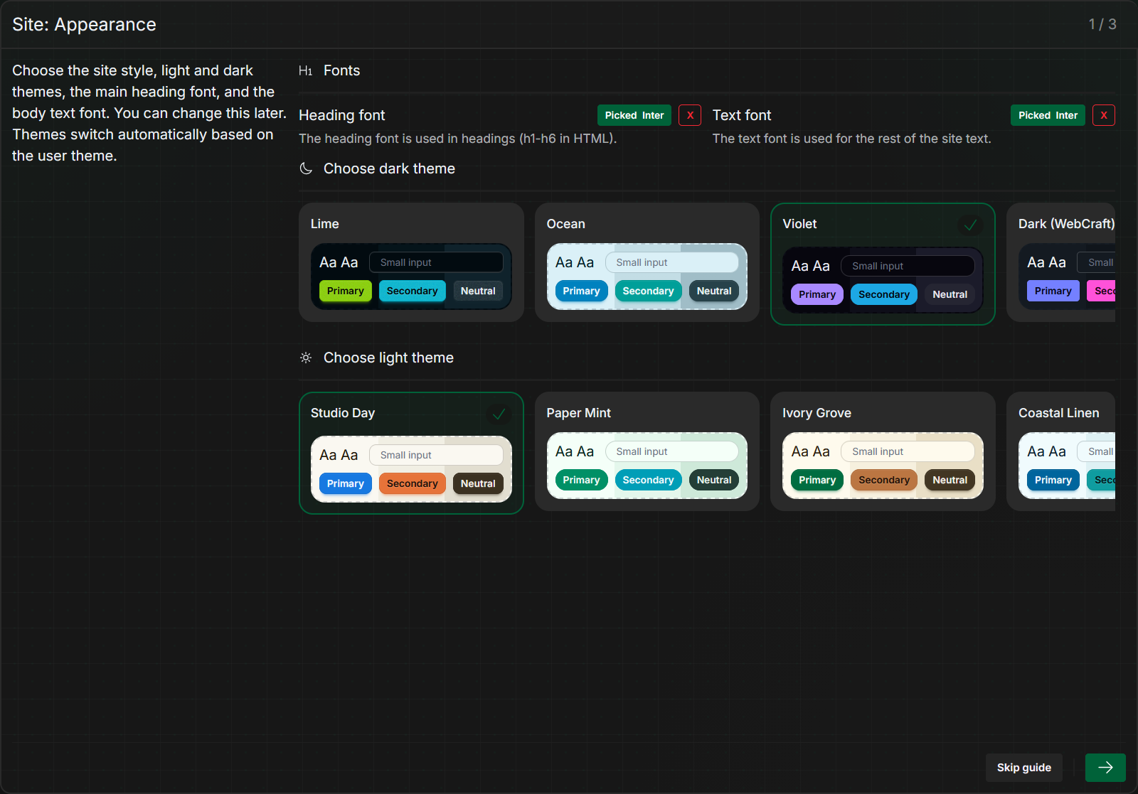 Appearance setup preview