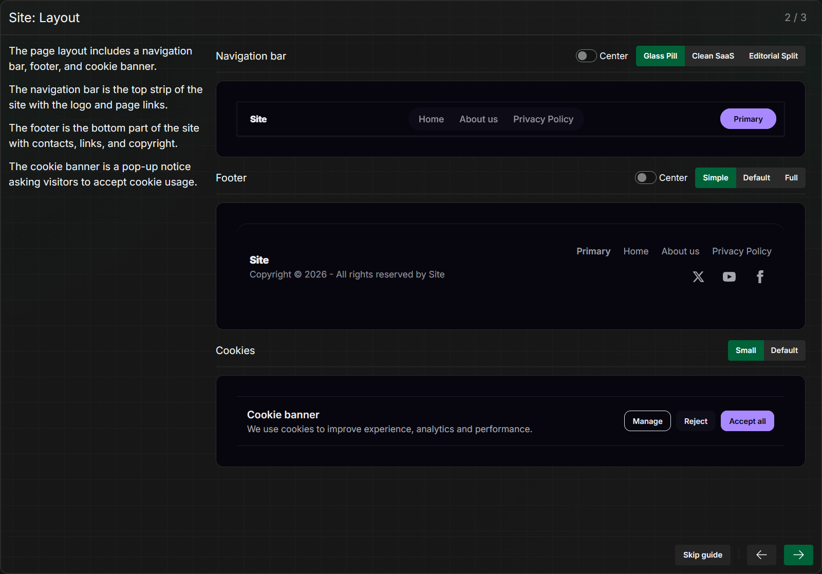Layout setup preview