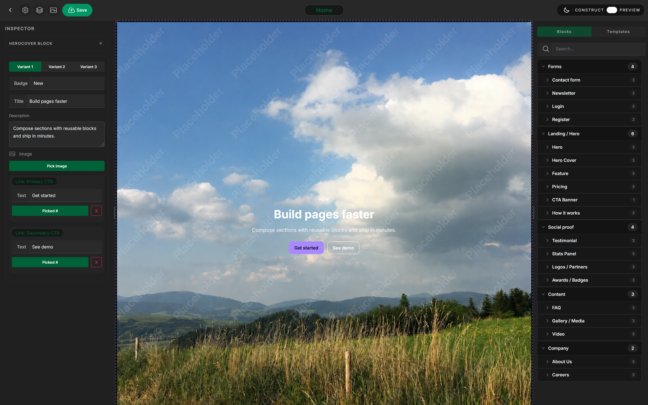 Create page setup preview