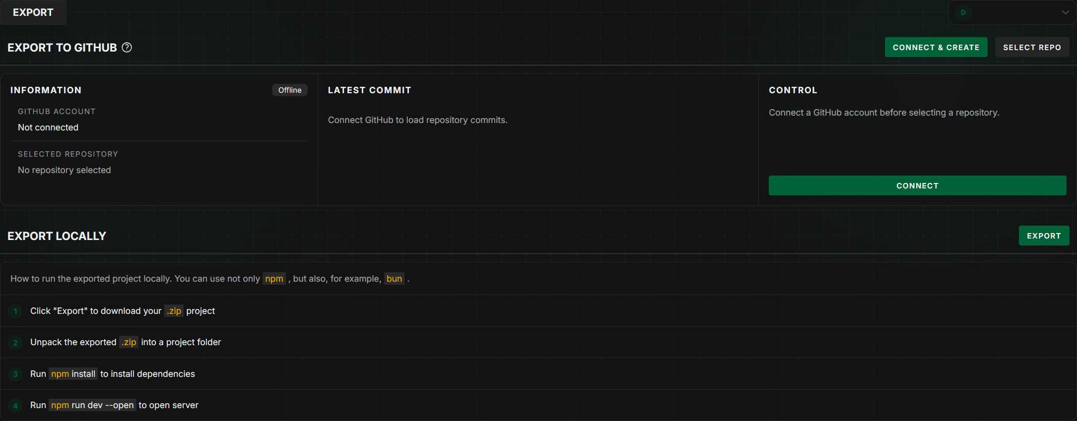 Export setup preview